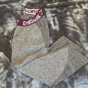 Gymshark Heather Gray cropped Leggings with Purple Waistband